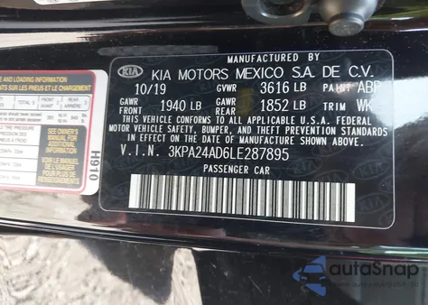 2020 Kia Rio S from USA, damaged, VIN 3KPA24AD6LE287895